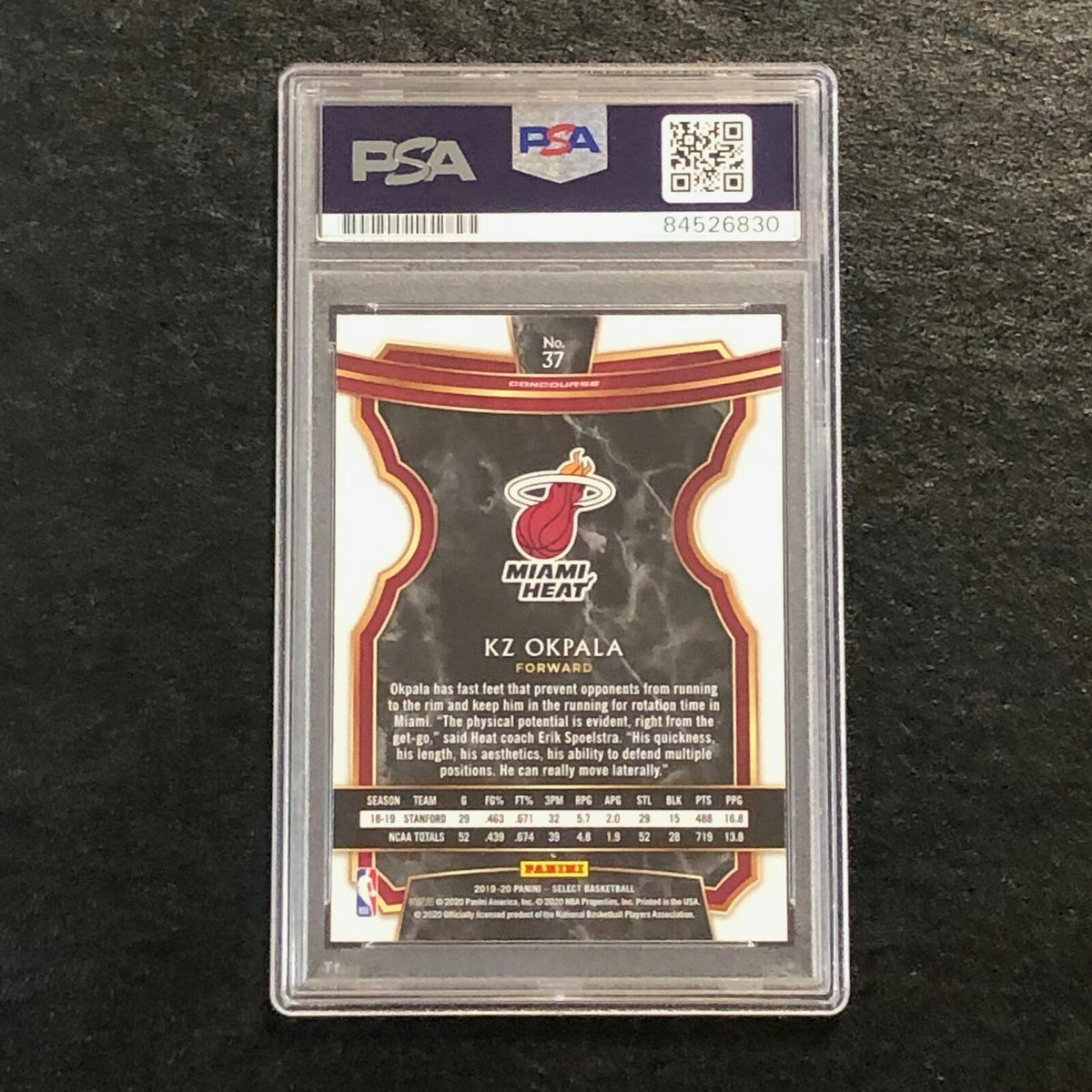 2019 Panini Select #37 KZ Okpala Signed Card AUTO PSA Slabbed Heat RC