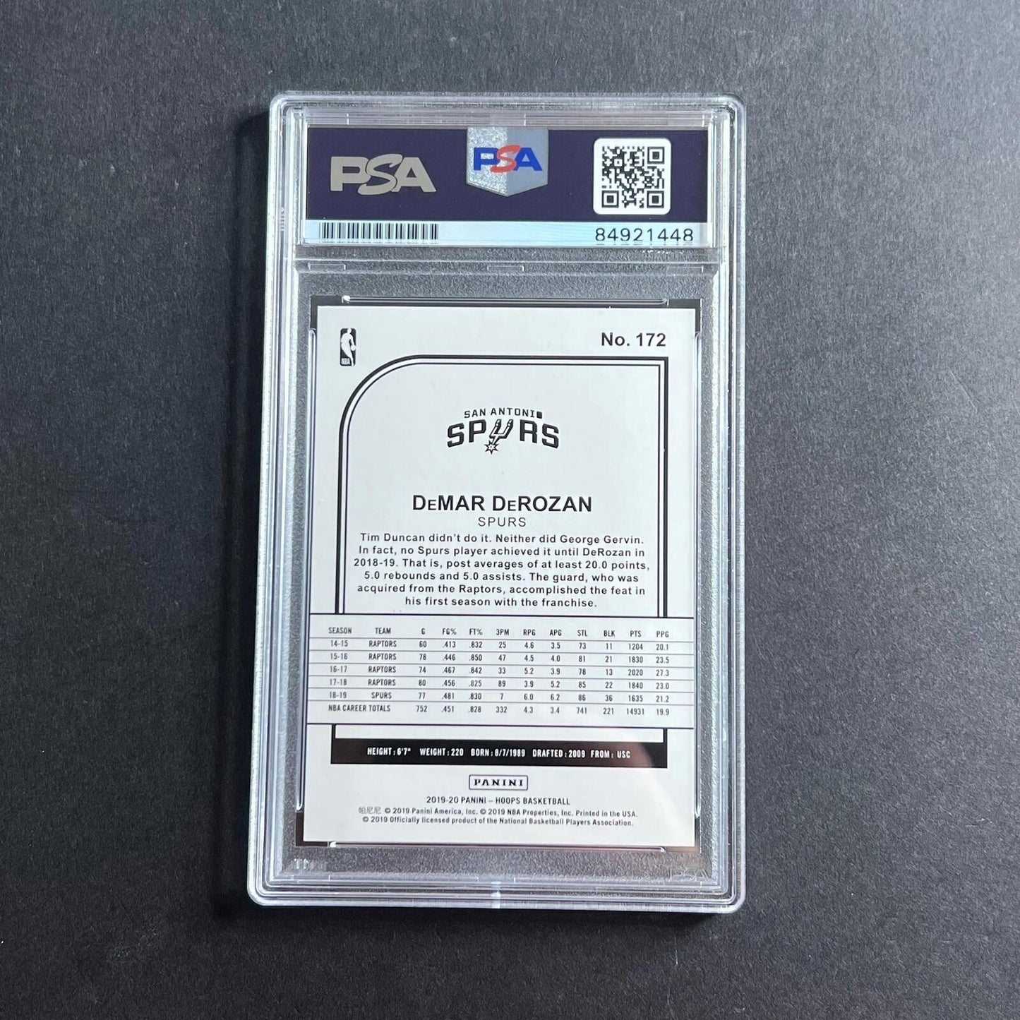 2019-20 NBA Hoops #172 Demar DeRozan Signed AUTO 10 PSA Slabbed Spurs