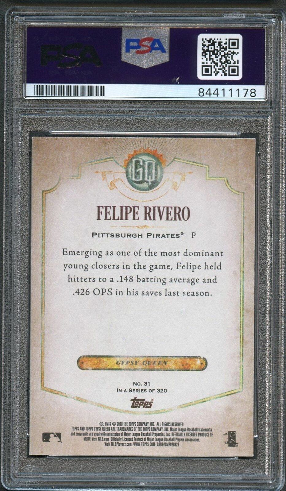 2018 Topps Gypsy Queen #31 Felipe Vazquez Signed Card PSA Slabbed Auto Grade 10