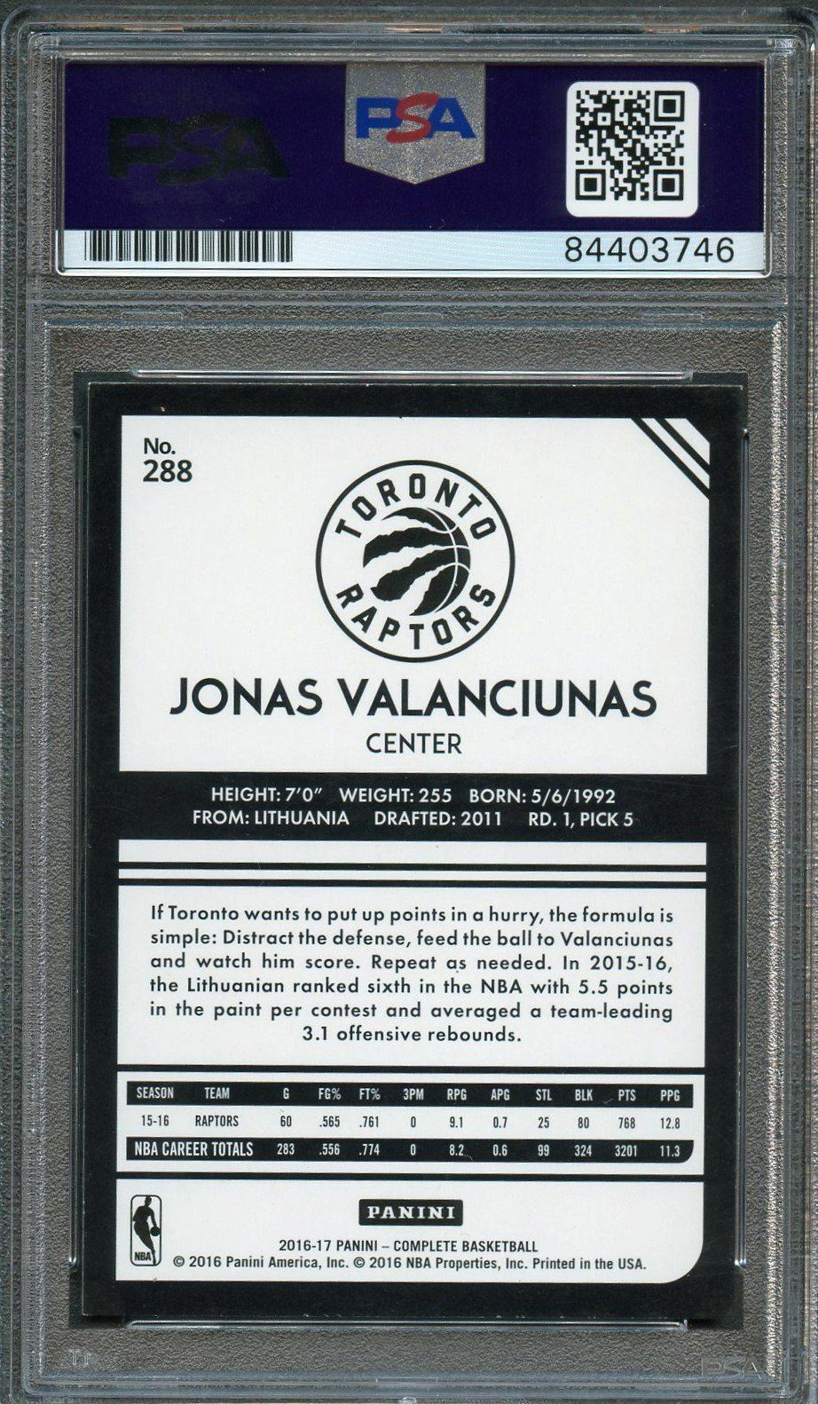 2016-17 Panini Complete #288 Jonas Valanciunas Signed Card AUTO PSA Slabbed Toro