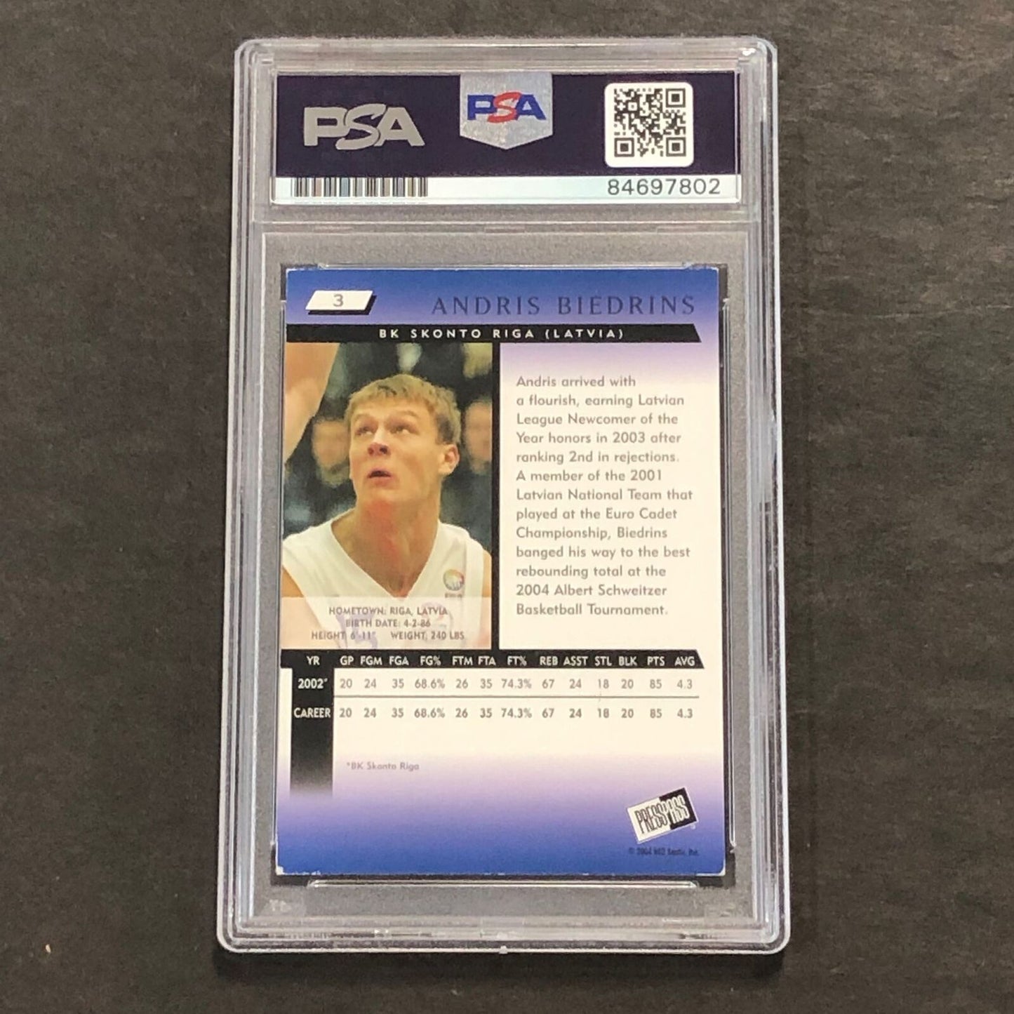 2004 Press Pass #3 Andris Biedrins Signed Card AUTO PSA Slabbed Warriors