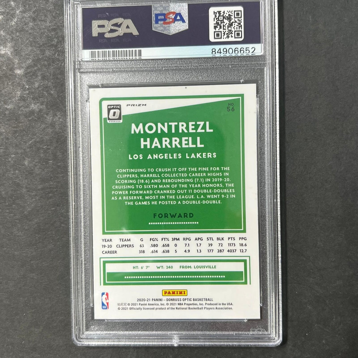 2020-21 NBA Panini Optic #56 Montrezl Harrell Signed Card AUTO PSA Slabbed Laker