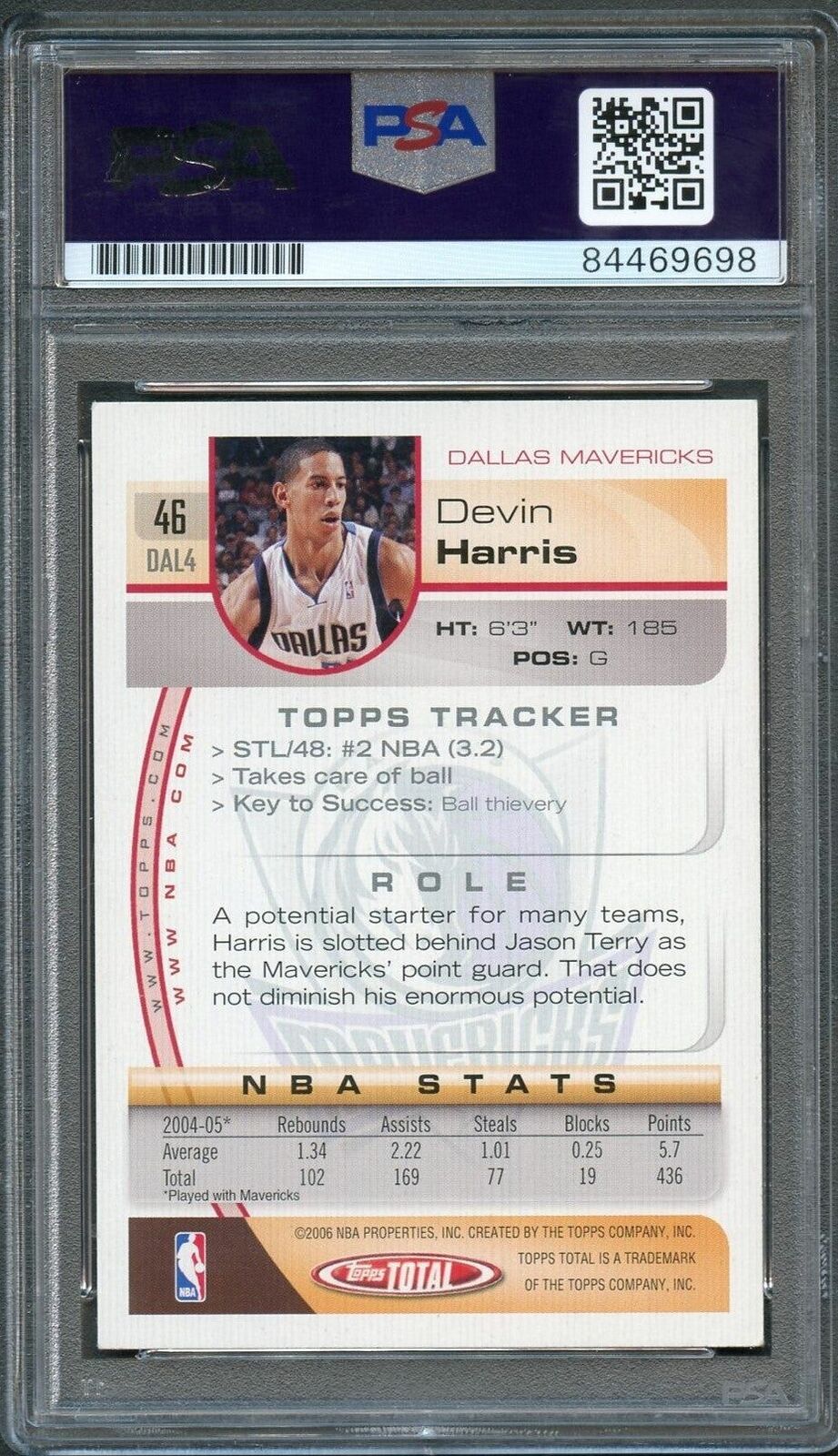 2005-06 Topps Total #46 Devin Harris Signed Card AUTO PSA Slabbed