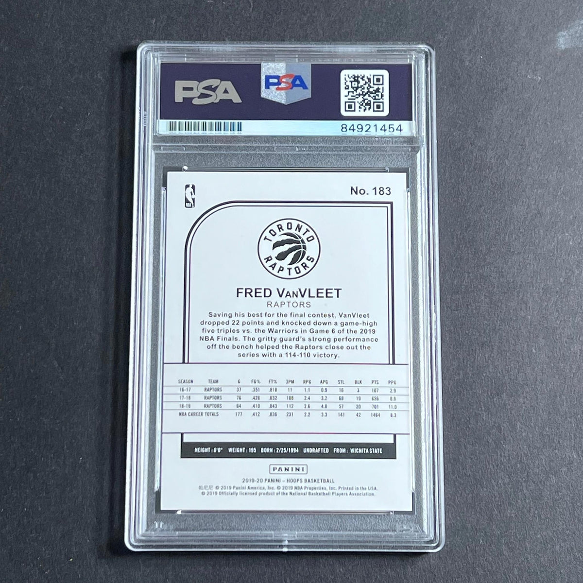2019-20 Panini NBA Hoops #183 Fred VanVleet Signed Card Auto 10 PSA Slabbed Rapt