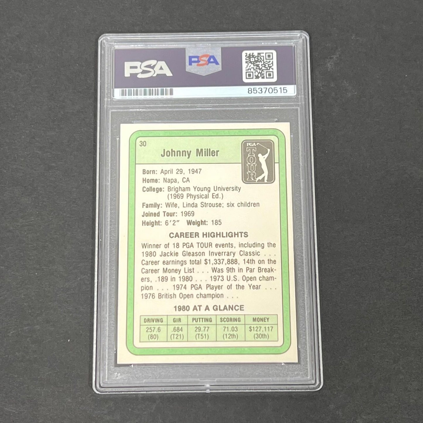 1981 Donruss PGA Tour #30 Johnny Miller Signed Card AUTO PSA Slabbed Golf