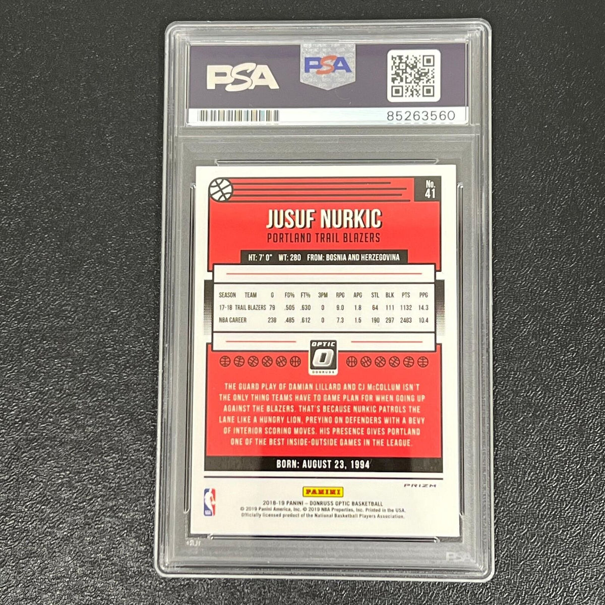 2018-19 Panini Donruss Optic #41 Jusuf Nurkic Signed AUTO PSA Slabbed Trail Blaz