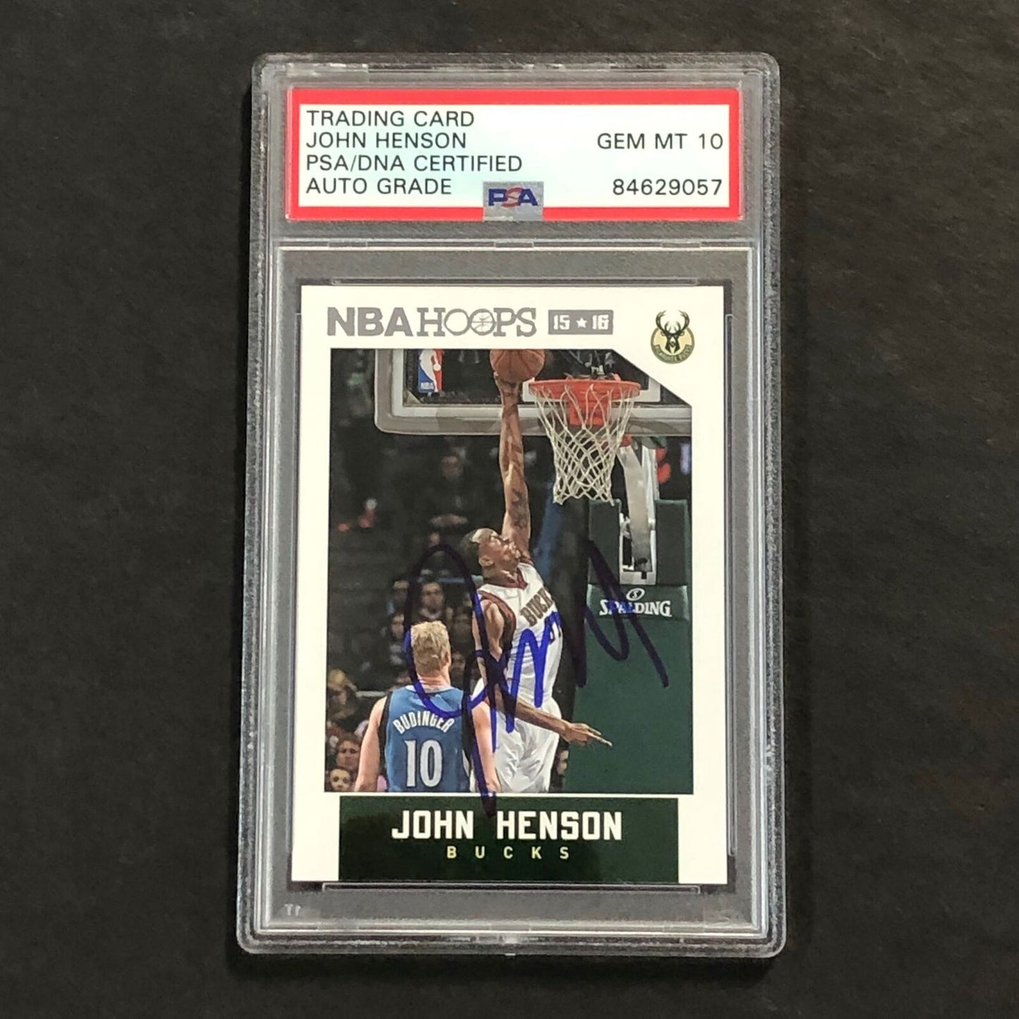 2015-16 NBA Hoops #193 John Henson Signed Card AUTO 10 PSA Slabbed Bucks