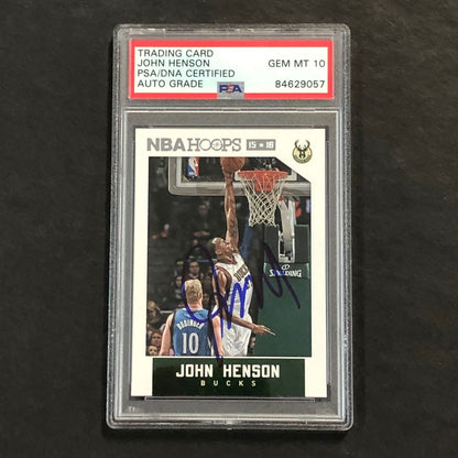 2015-16 NBA Hoops #193 John Henson Signed Card AUTO 10 PSA Slabbed Bucks