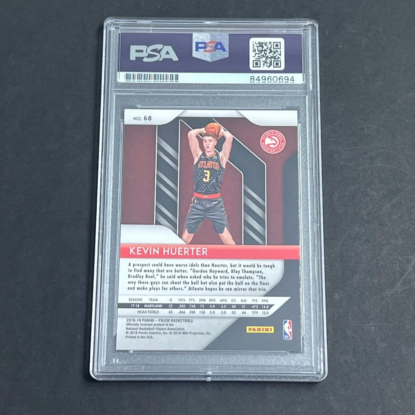 2018-19 Panini Prizm #68 Kevin Huerter Signed Card AUTO PSA/DNA Slabbed Hawks RC