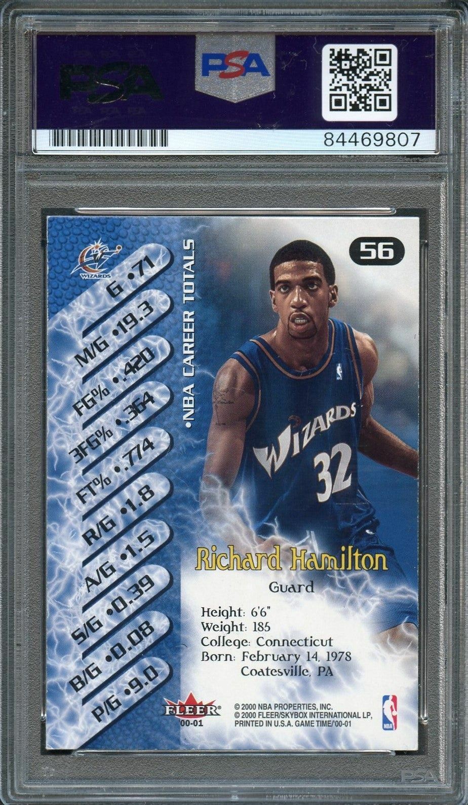 2000-01 Fleer Game Time #56 Richard Hamilton Signed Card AUTO PSA Slabbed Wizard