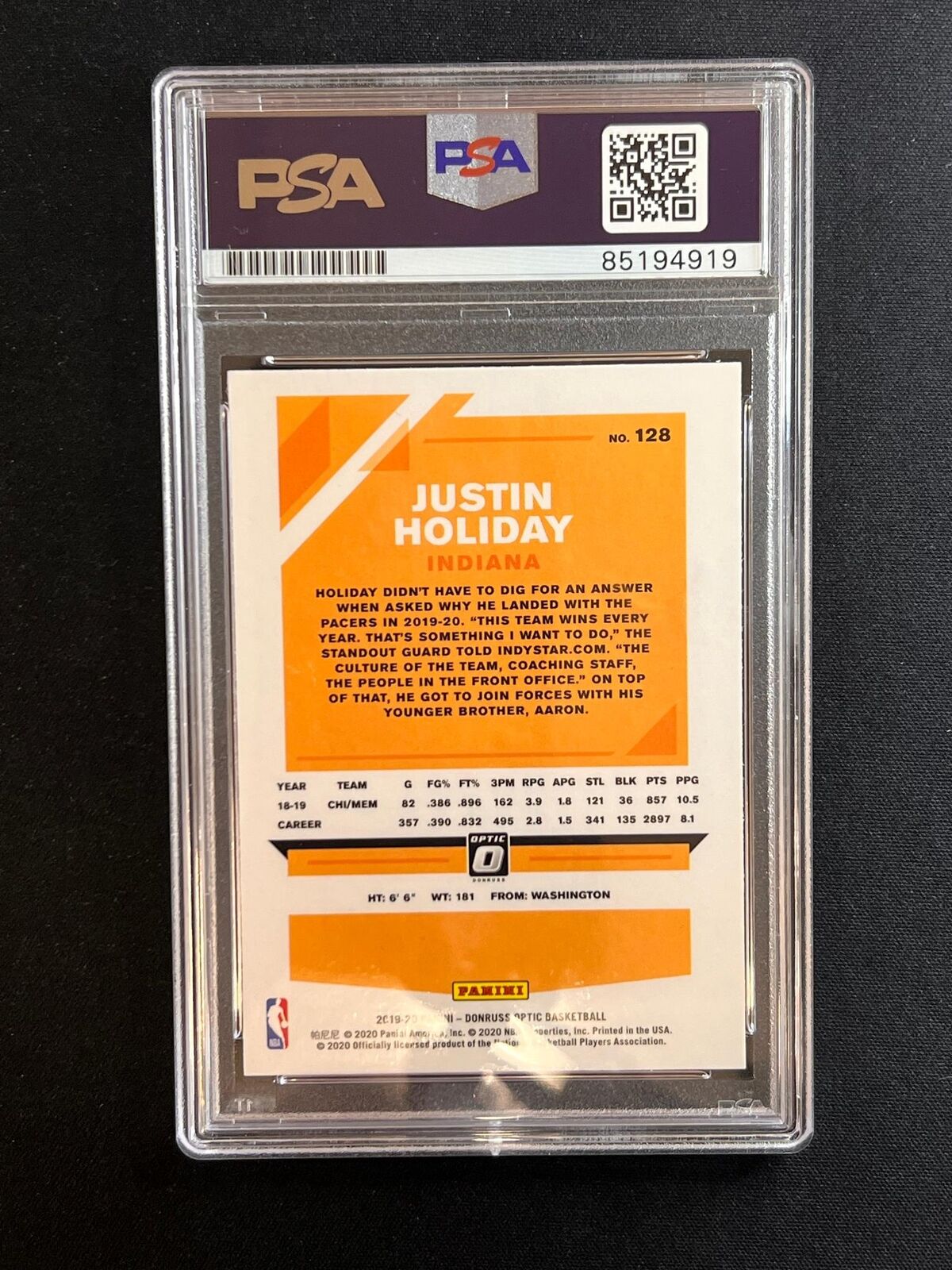 2019-20 Panini Donruss Optic #128 Justin Holiday Signed Card AUTO PSA Slabbed Bu