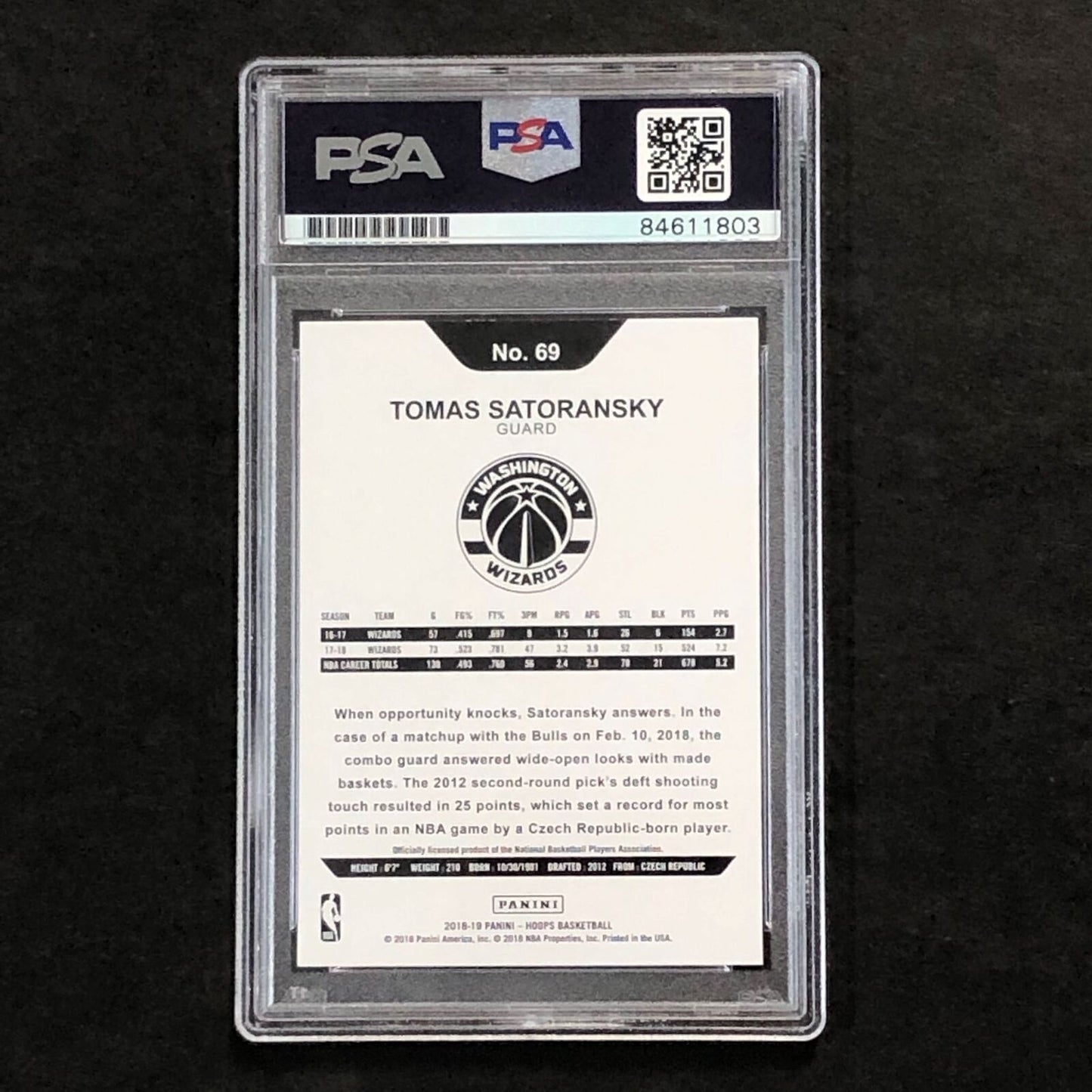 2018-19 NBA Hoops #69 Tomas Satoransky Signed AUTO 10 PSA Slabbed Wizards