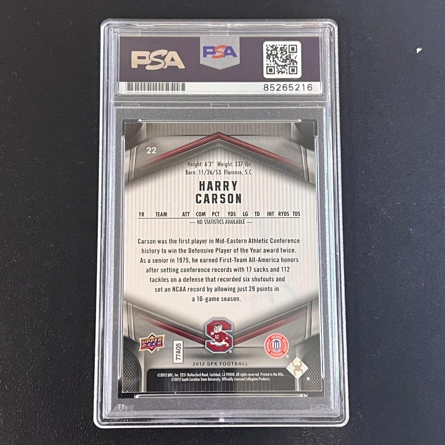 2012 Upper Deck SPX Football Harry Carson Signed Card PSA Slabbed Giants South C