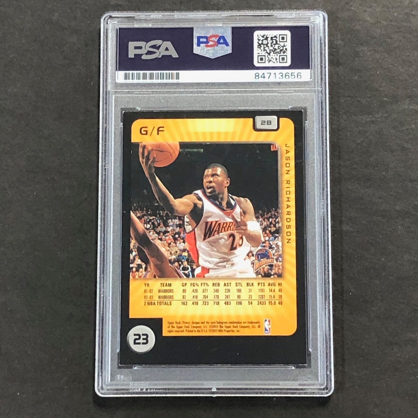 2002-03 Upper Deck Victory #28 Jason Richardson Signed Card AUTO PSA Slabbed War