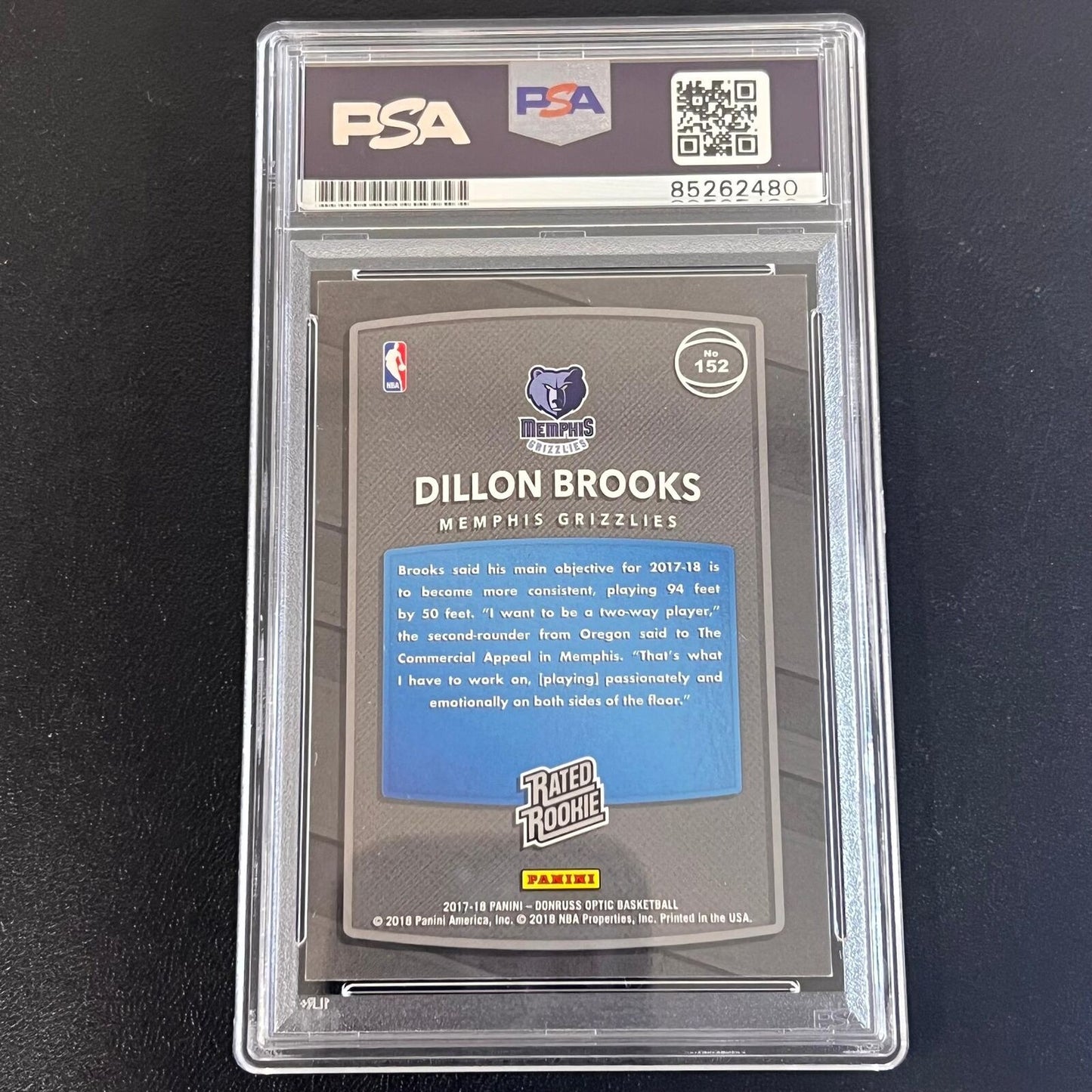 2017-18 Optic Donruss Rated Rookie #152 Dillon Brooks Signed Card AUTO PSA Slabb