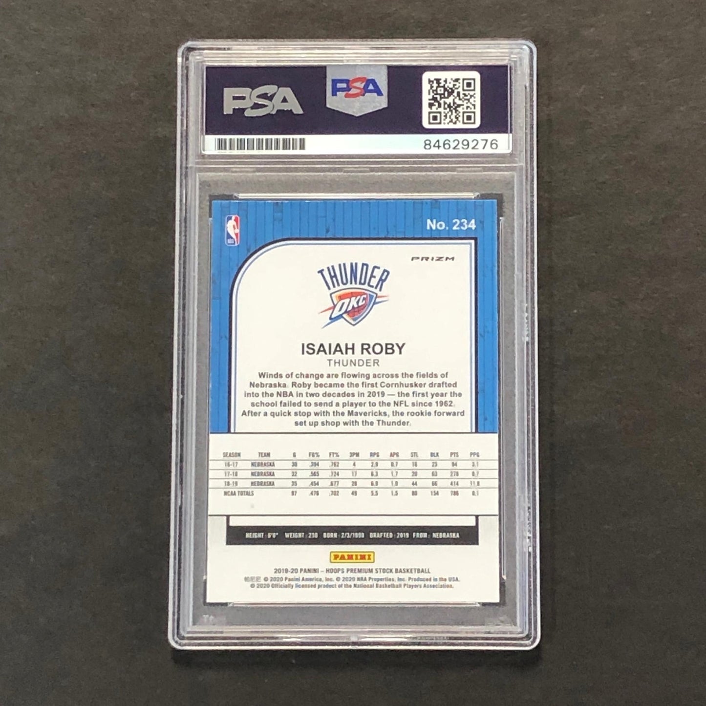 2019-20 Panini Hoops Premium Stock #234 Isaiah Roby Signed Card PSA Slabbed AUTO