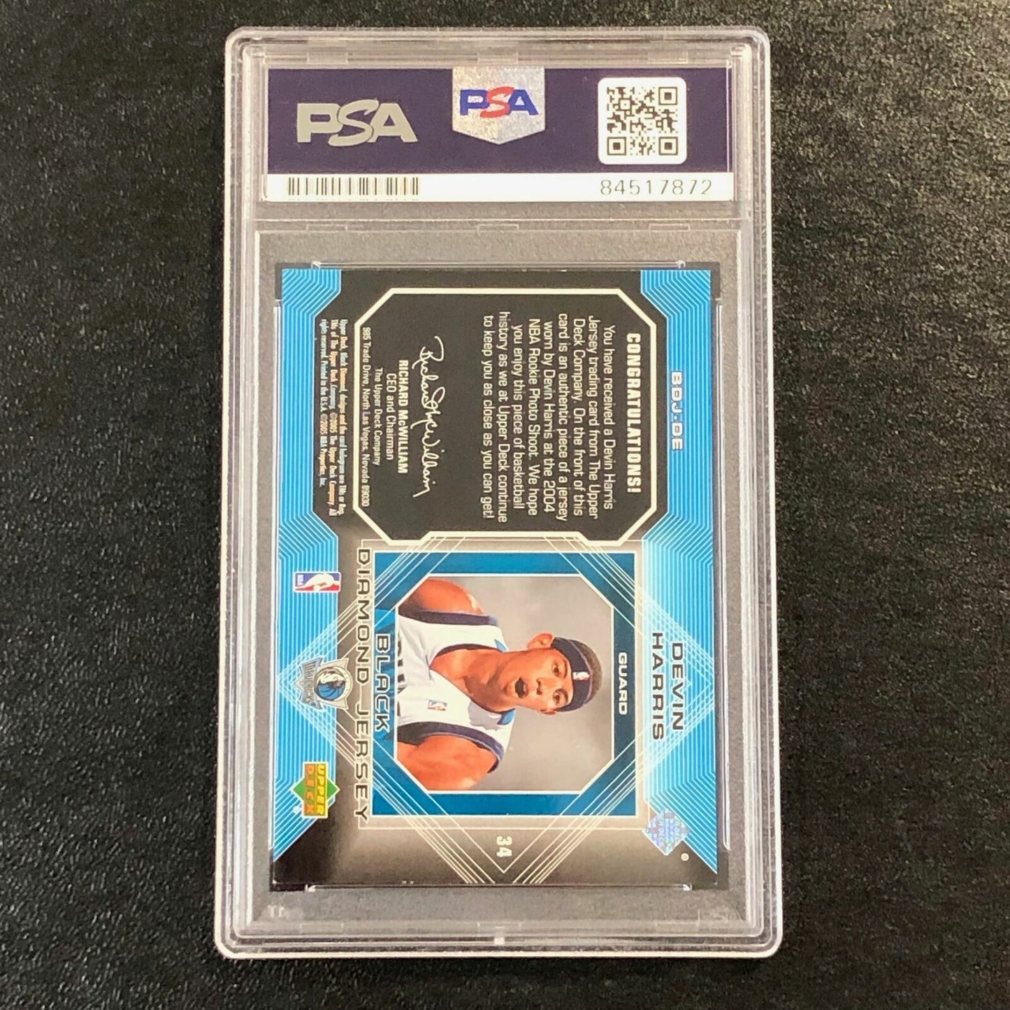 2004-05 Upper Deck Black Diamond Jersey #BDJ-DE Devin Harris Signed Relic Card A