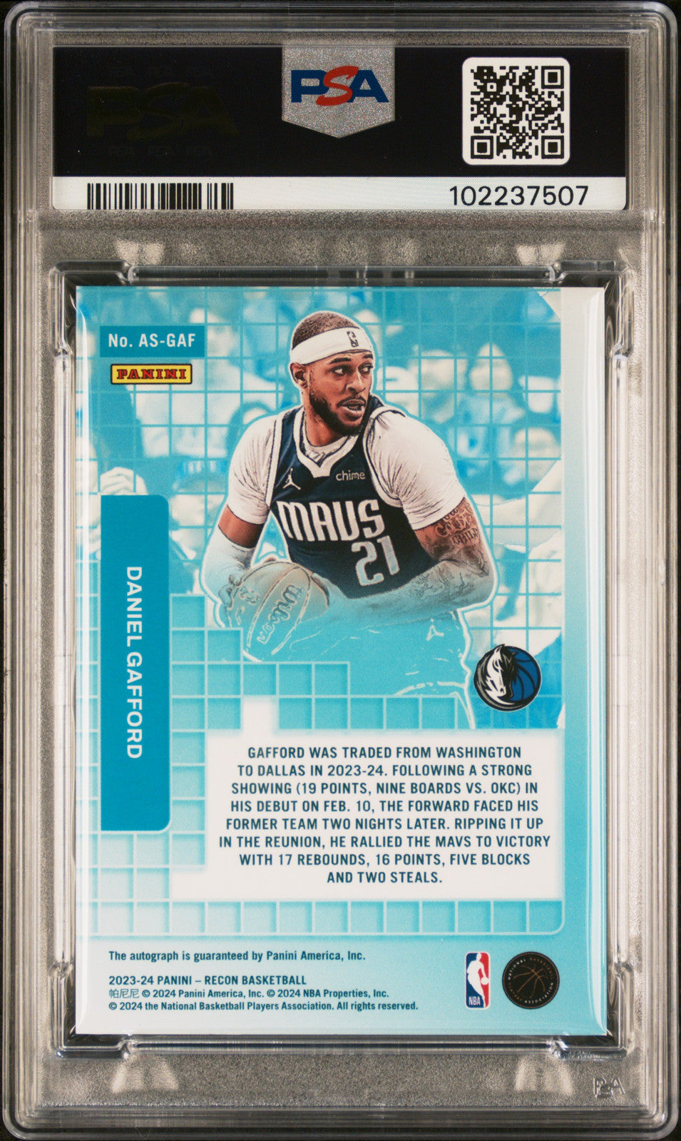 2023 Panini Recon Archetype Signatures #ASGAF Daniel Gafford PSA A Auto 10