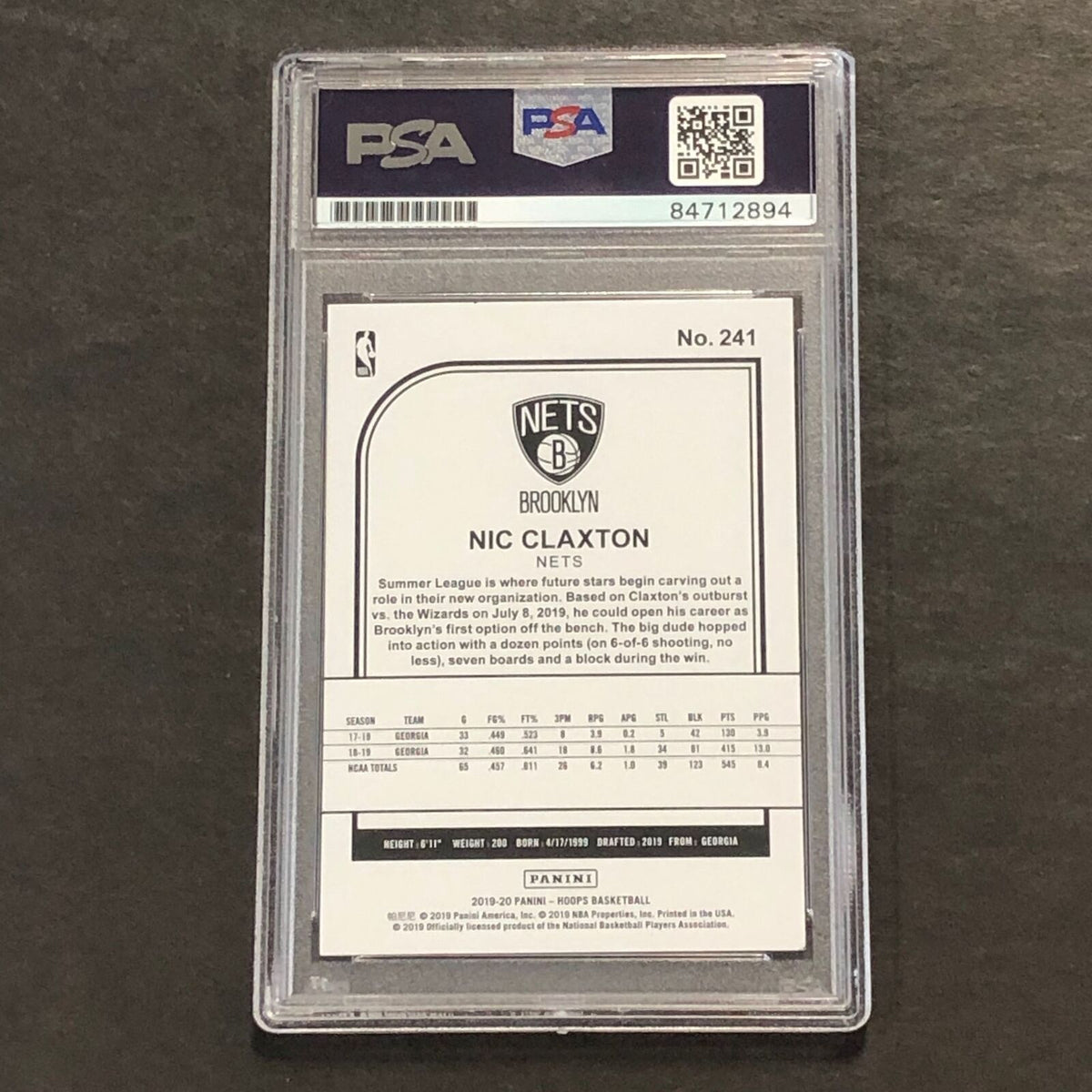 2019-20 NBA Hoops #241 Nic Claxton Signed Card AUTO PSA Slabbed RC Nets