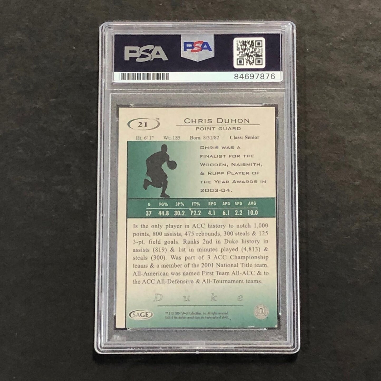 2004 SAGE Hit #21 Chris Duhon Signed Card AUTO PSA Slabbed
