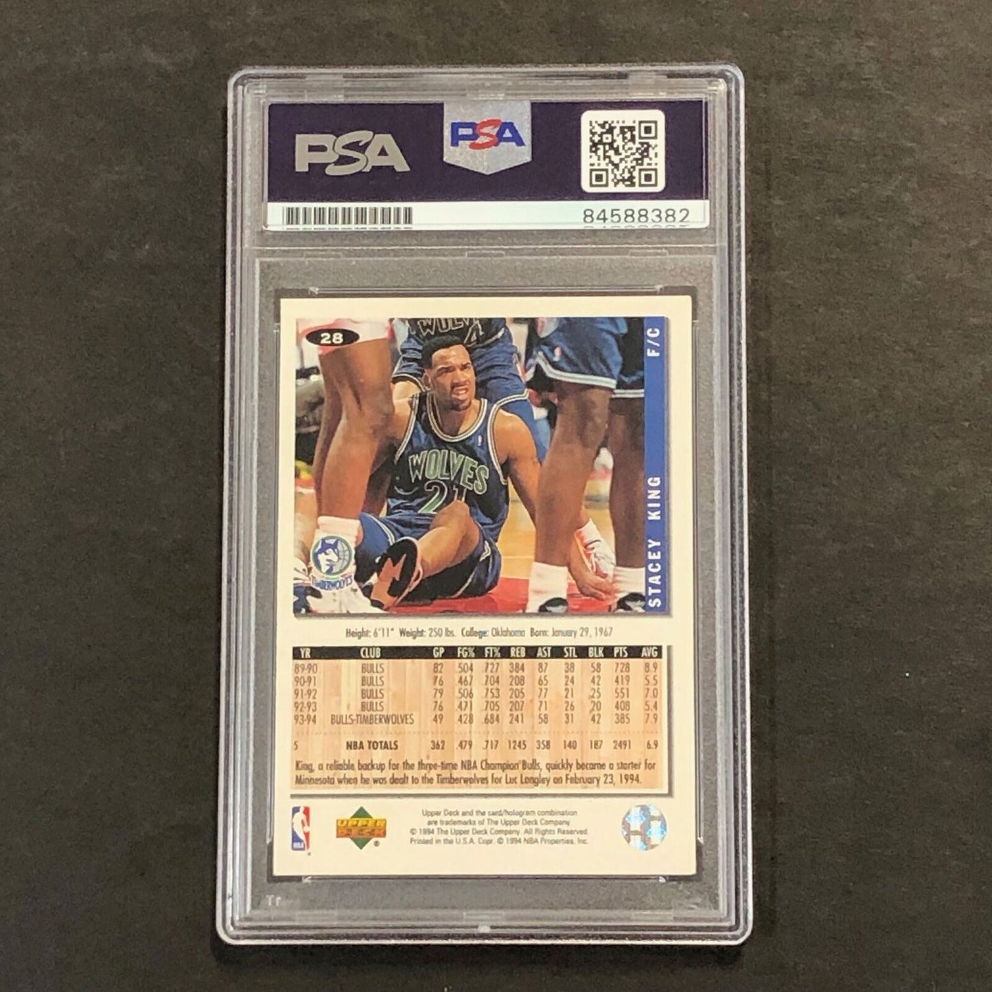 1994-95 Upper Deck Collector's Choice #28 Stacey King Signed Card AUTO PSA Slabb