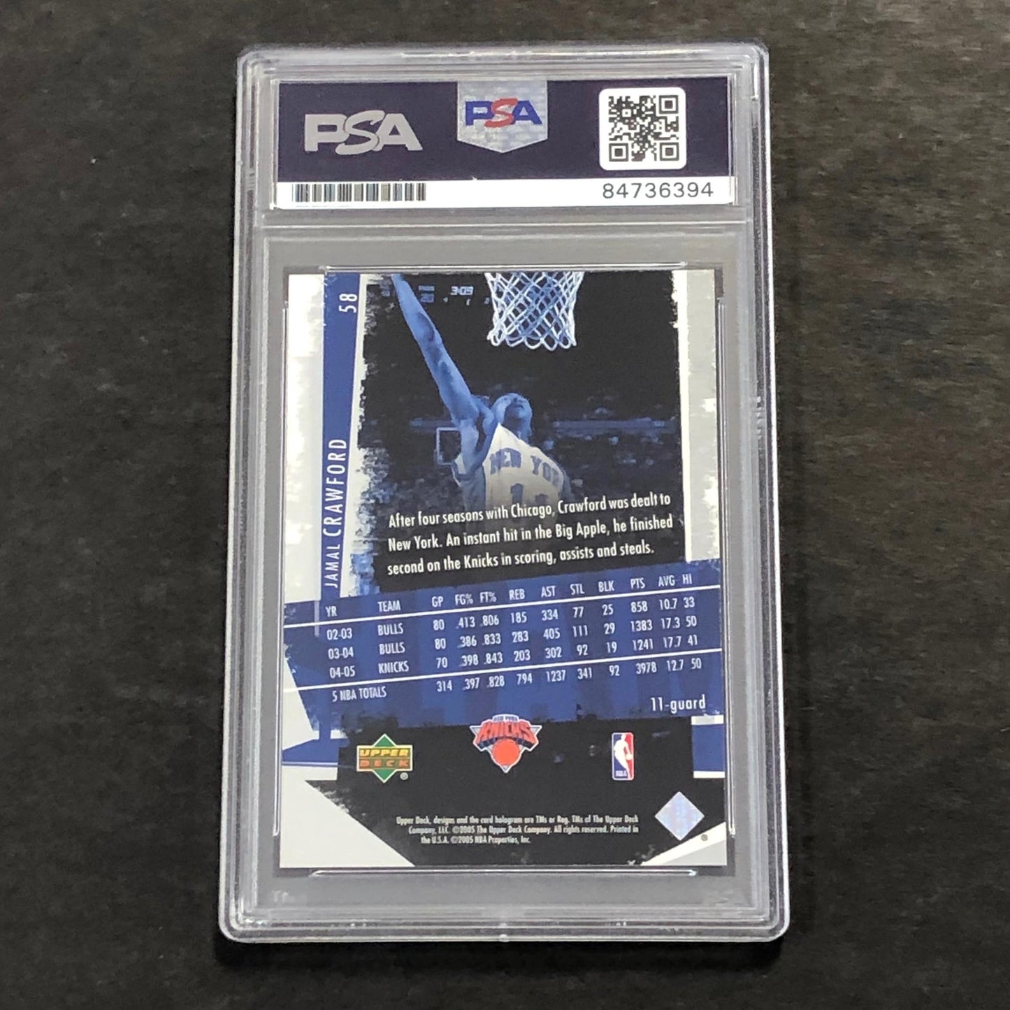 2005 Upper Deck #58 Jamal Crawford Signed Card AUTO PSA Slabbed Knicks