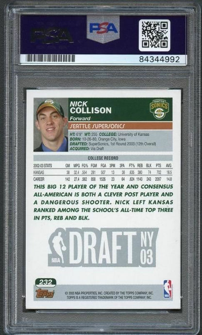 2003-04 Topps #232 Nick Collison Signed Card AUTO PSA Slabbed RC Sonics