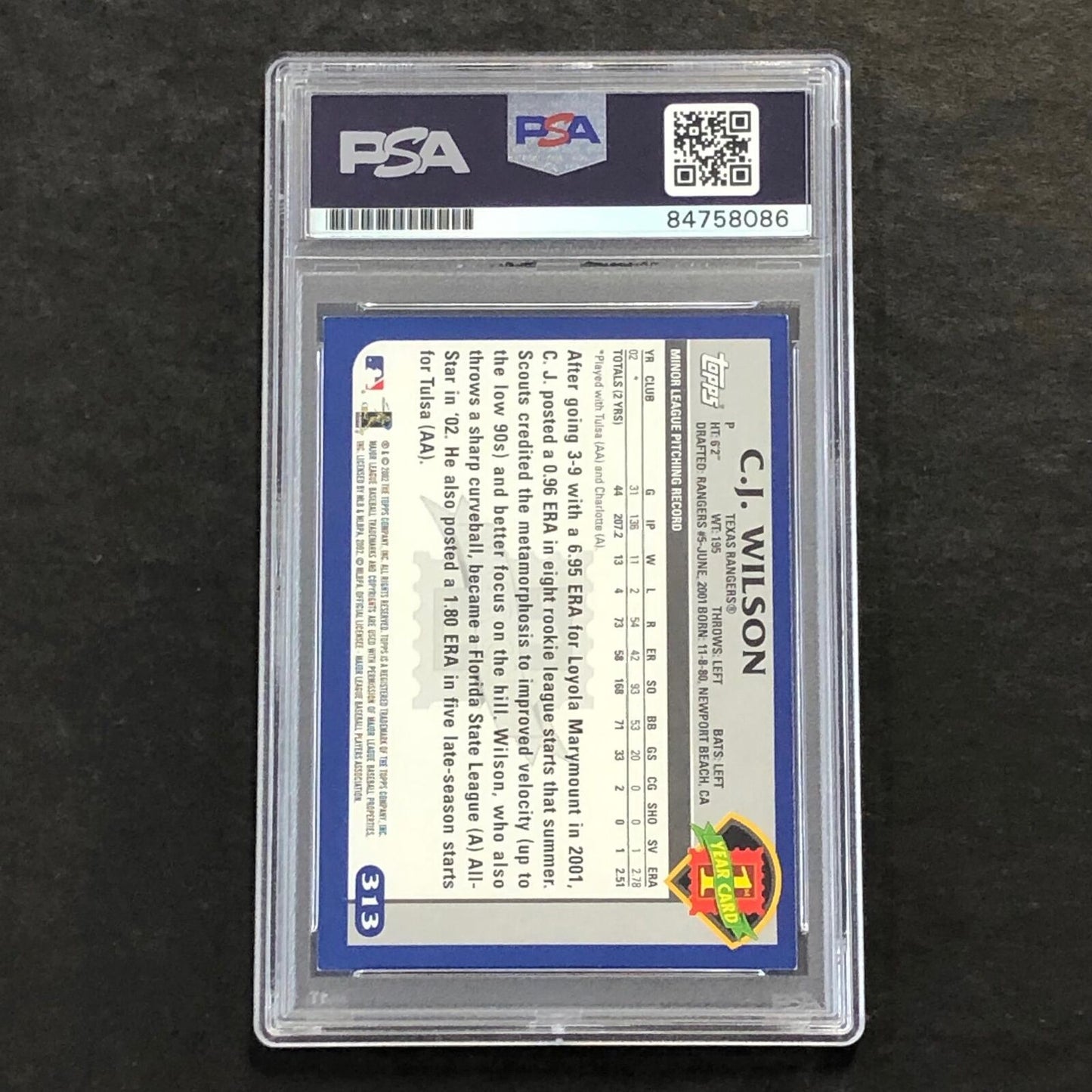 2003 Topps #313 C.J. Wilson Signed Card AUTO PSA Slabbed Rangers