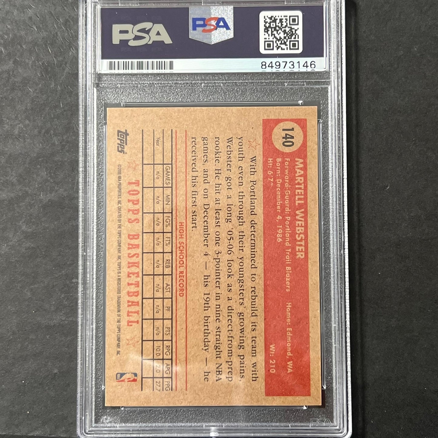 2005-06 Topps Style 1952 #140 Martell Webster Signed Card AUTO PSA Slabbed Trail