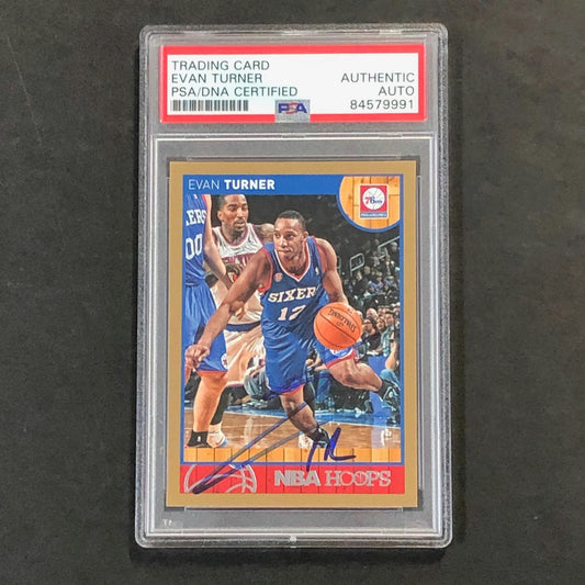 2013-14 NBA HOOPS #13 Evan Turner Signed Card AUTO PSA Slabbed 76ers