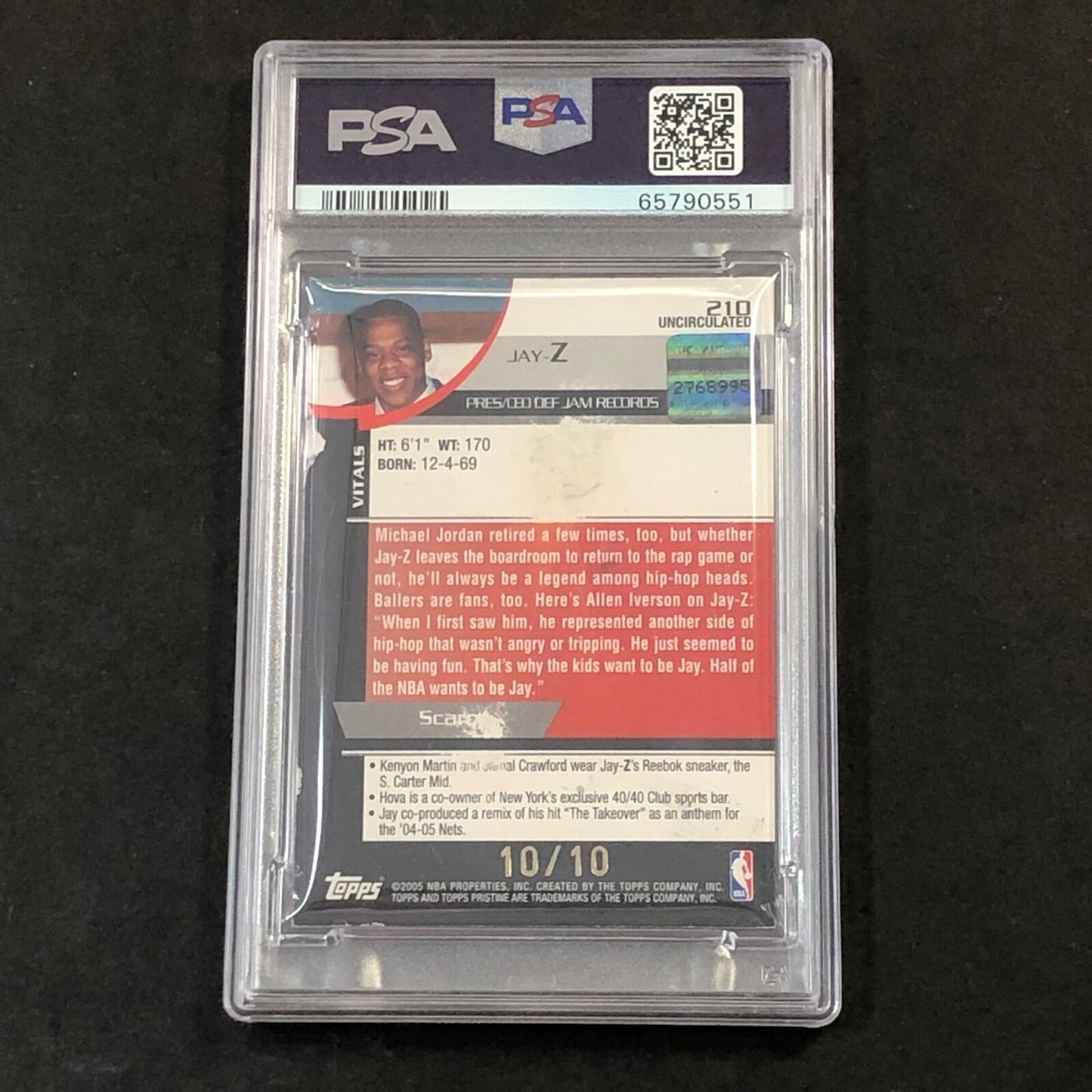 2005-06 TOPPS PRISTINE UNCIRCULATED #210 Jay-Z Signed Card PSA/DNA Autographed S