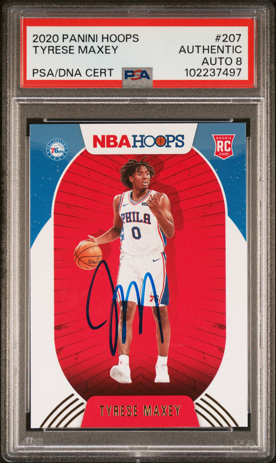 2020 Panini Hoops #207 Tyrese Maxey PSA Auto 8