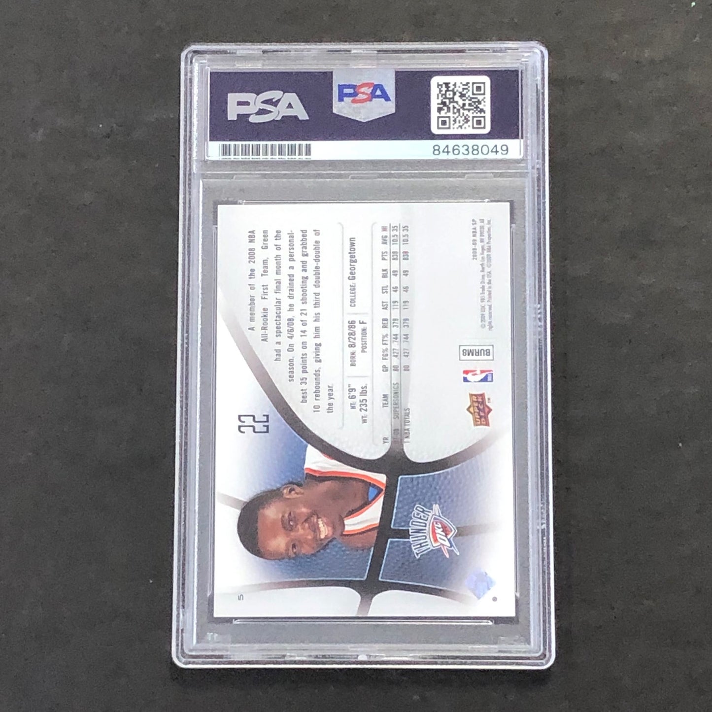 2008-09 Upper Deck #22 Jeff Green Signed Card AUTO PSA/DNA Slabbed Thunder