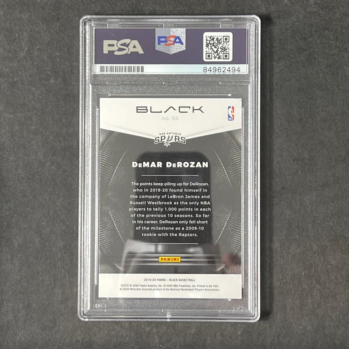 2019-2020 Panini Black #56 Demar DeRozan Signed AUTO PSA Slabbed Spurs