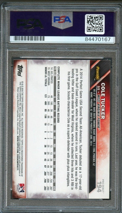 2016 Topps Pro Debut #194 Cole Tucker Signed Card PSA Slabbed Auto Pirates