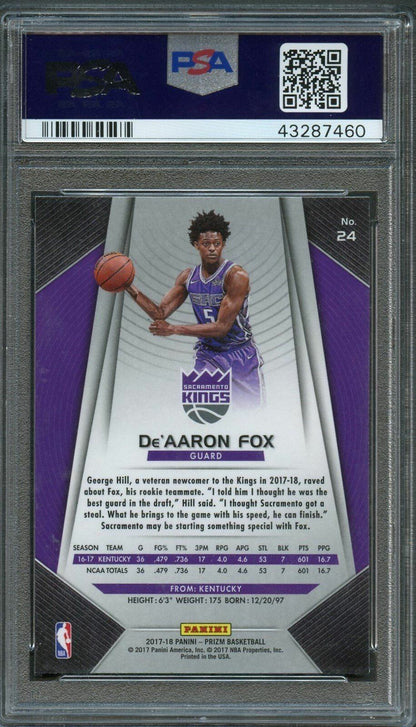 2017 Panini Prizm #24 De'Aaron Fox Signed PSA Slabbed Auto Grade 9 RC Rookie