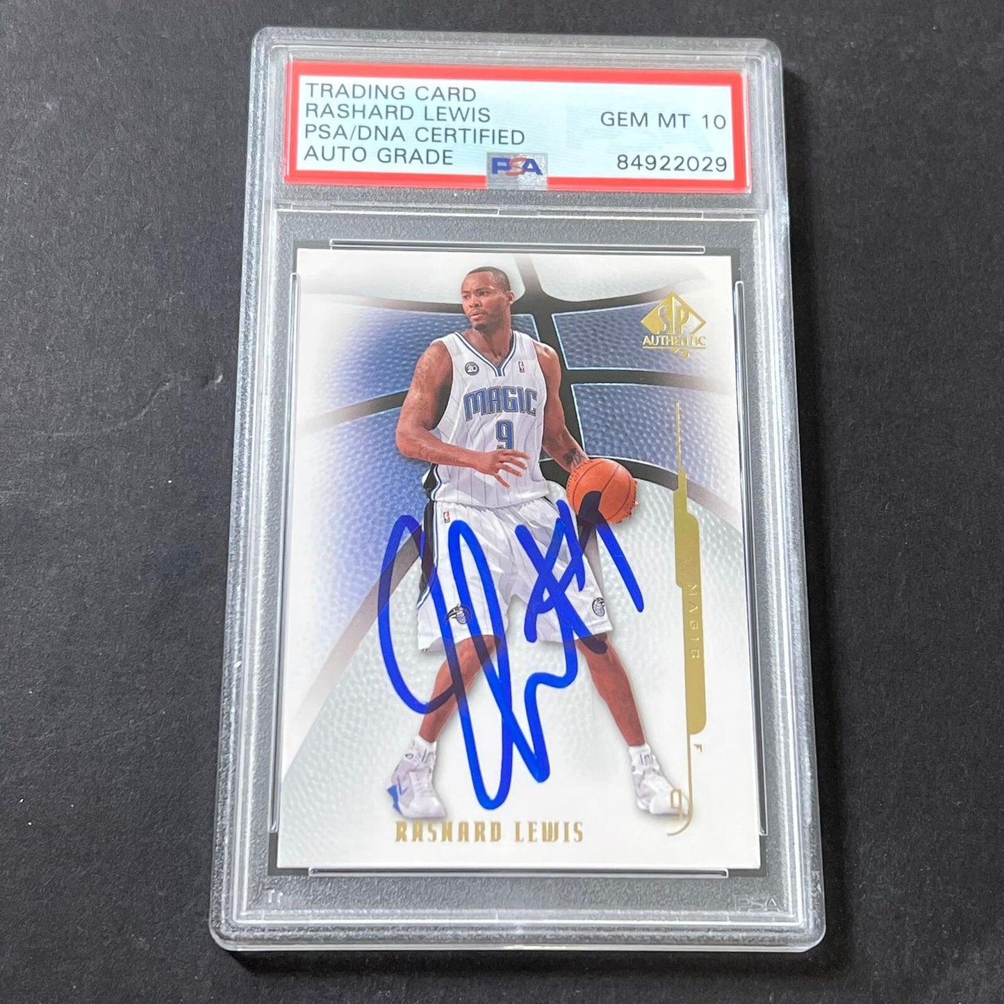 2008-09 NBA SP Authentic #9 Rashard Lewis Signed Card AUTO GRADE 10 PSA/DNA Slab