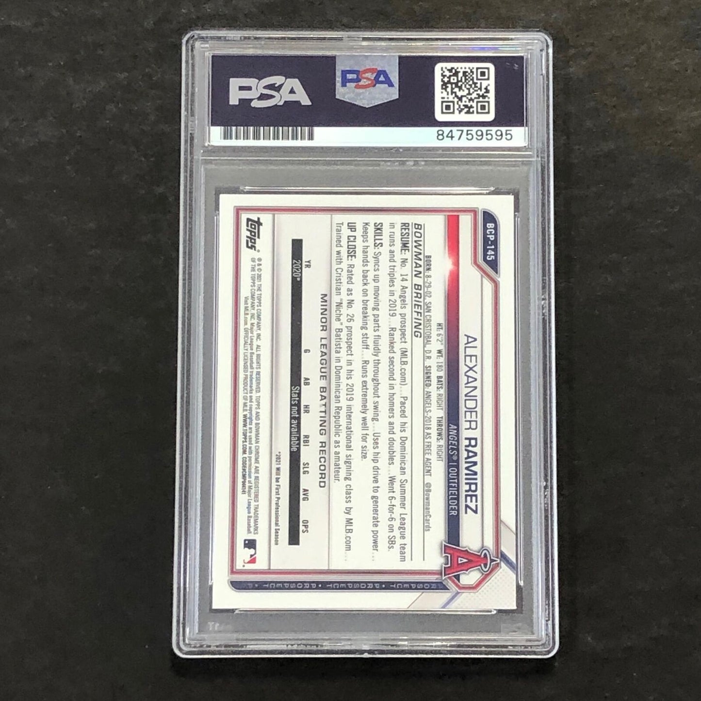 2021 Bowman Chrome #BCP-145 Alexander Ramirez Signed Card Auto PSA Slabbed Angel