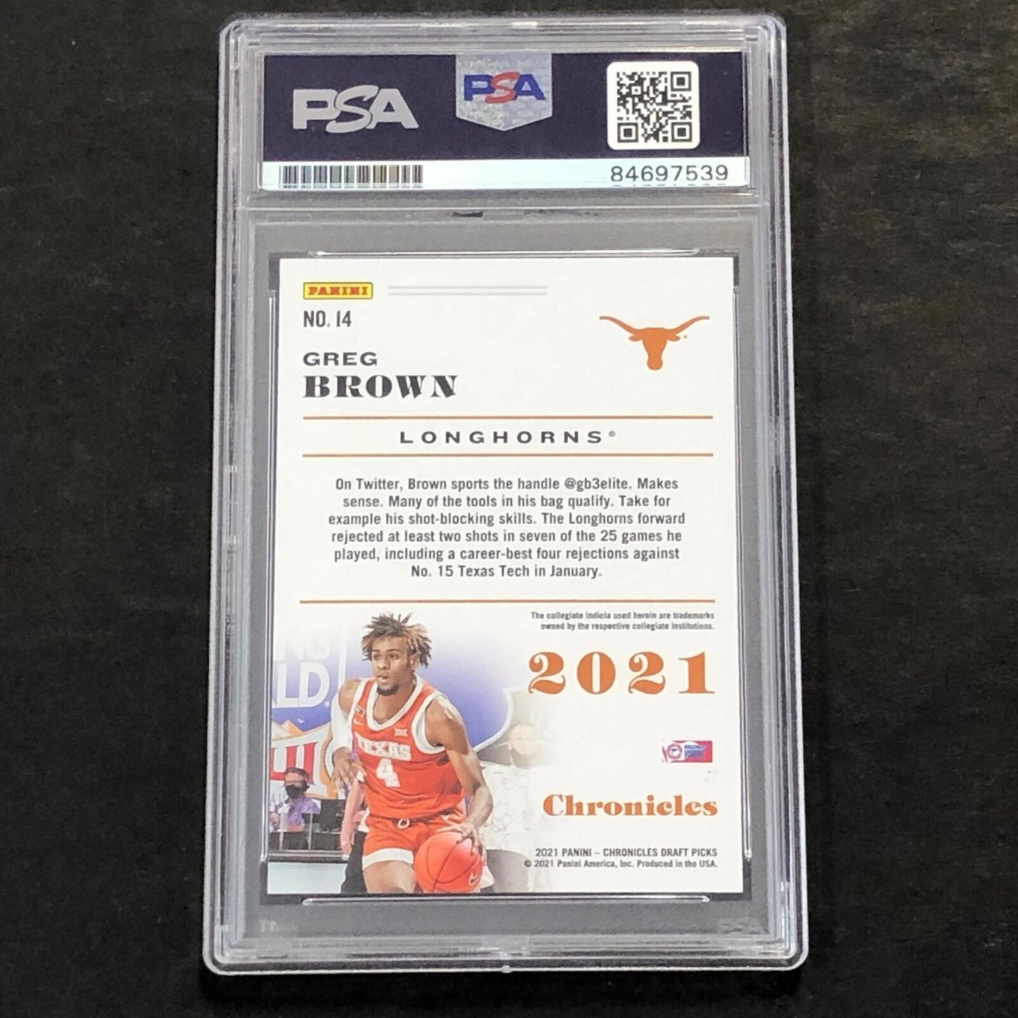 2021 Chronicles Draft Picks #14 Greg Brown Signed AUTO GRADE 10 PSA Slabbed Texa