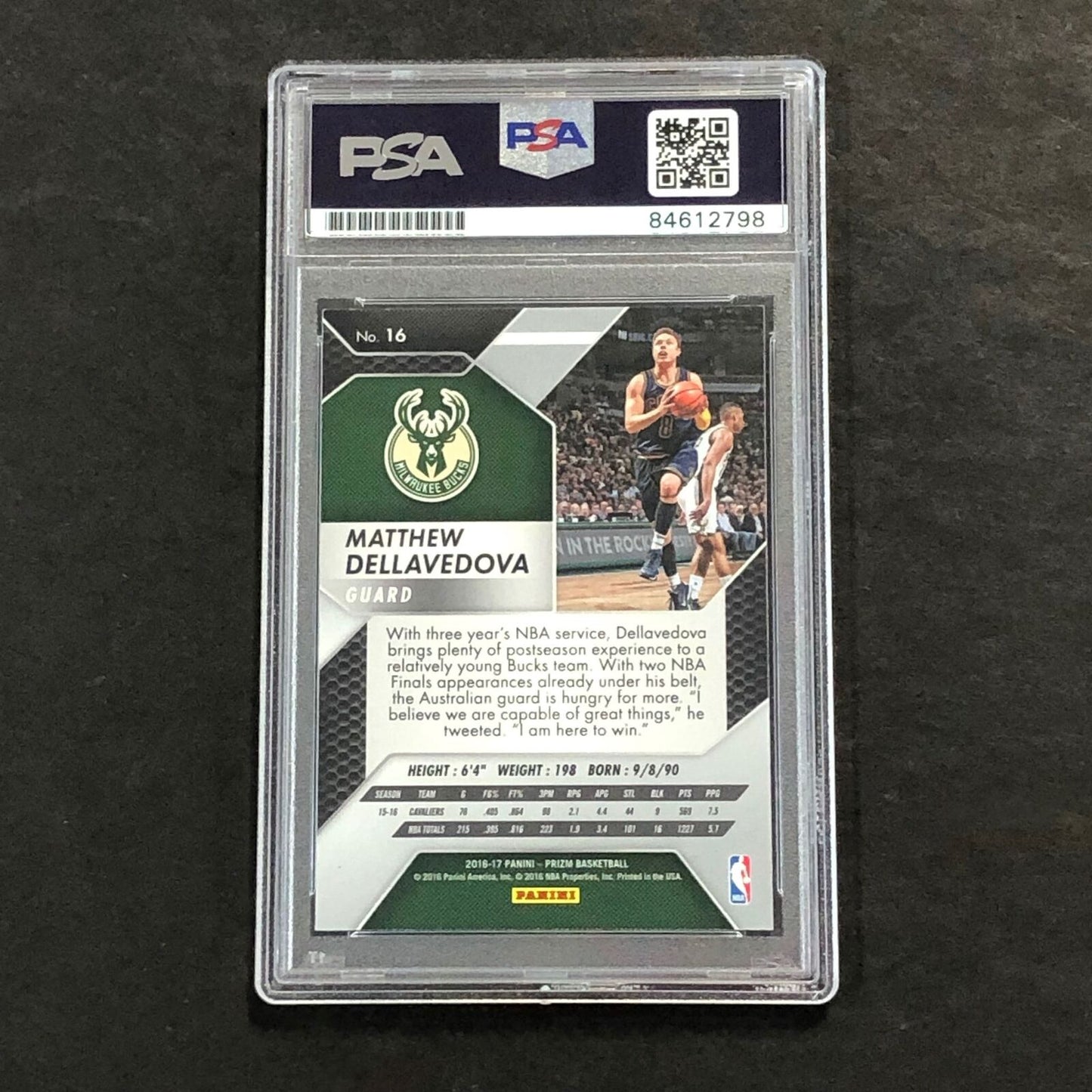 2016-17 PANINI PRIZM #16 MATTHEW DELLAVEDOVA Signed Card AUTO PSA Slabbed Bucks