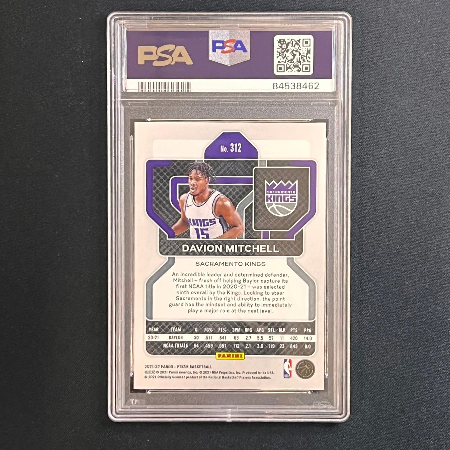 2021-22 Panini Prizm #312 Davion Mitchell Signed Card PSA MINT 9 AUTO Authentic