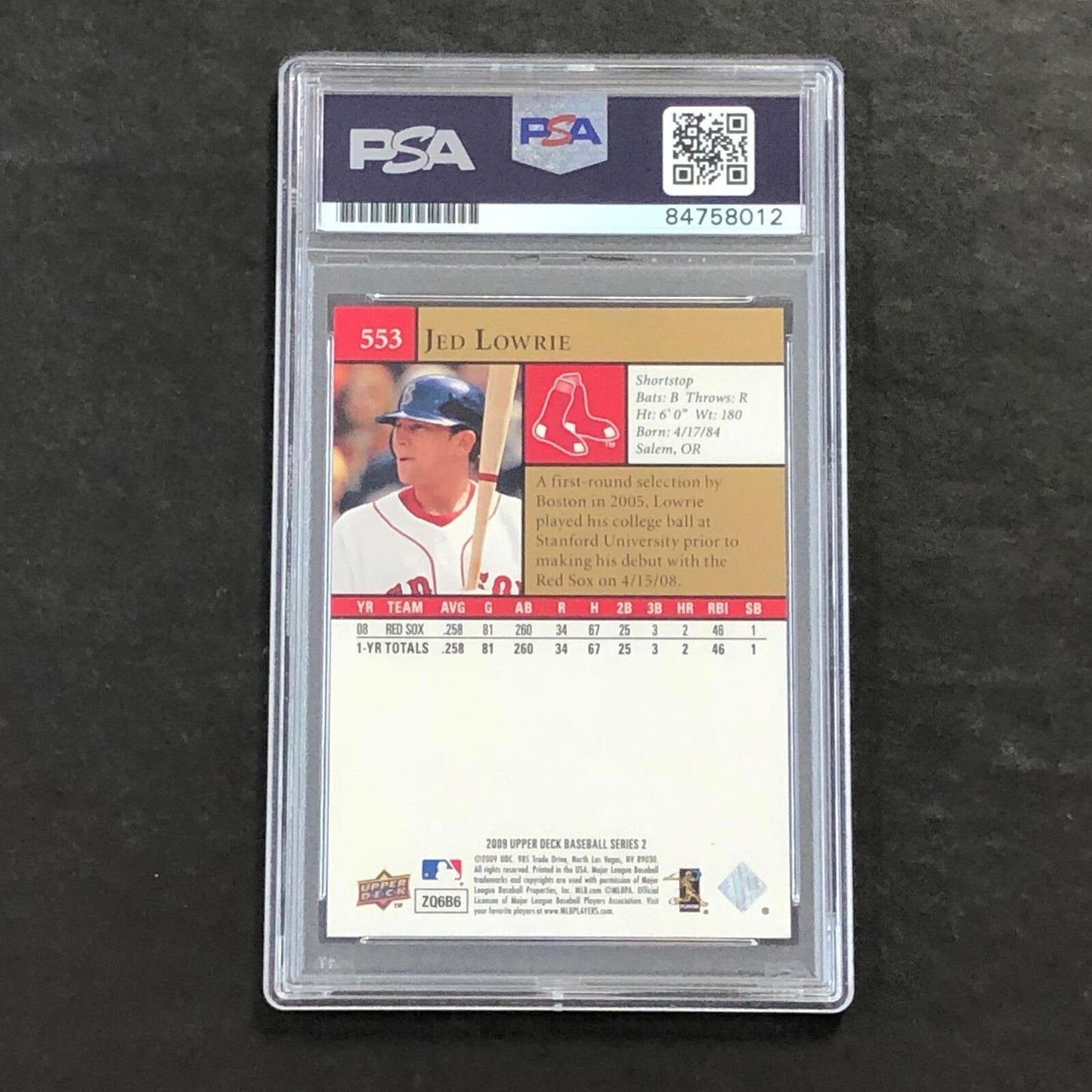 2009 Upper Deck #553 Jed Lowrie Signed Card PSA Slabbed Auto Red Sox