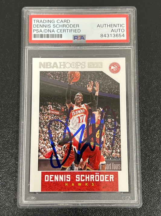 2015-16 NBA Hoops #89 Dennis Schroder Signed Card PSA AUTO Slabbed Hawks