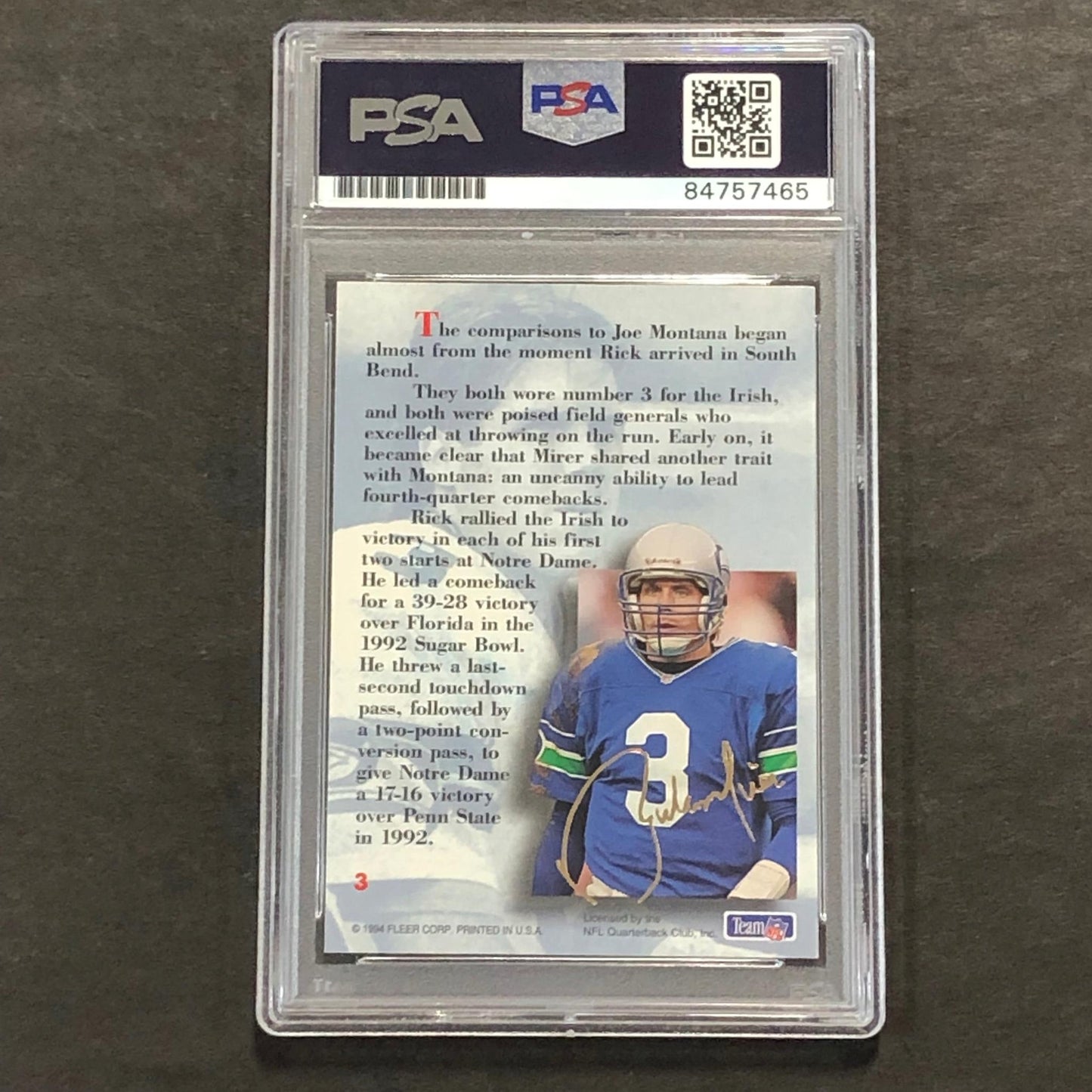 1994 Fleer Ultra #3 Rick Mirer Signed Card AUTO PSA Slabbed Seahawks