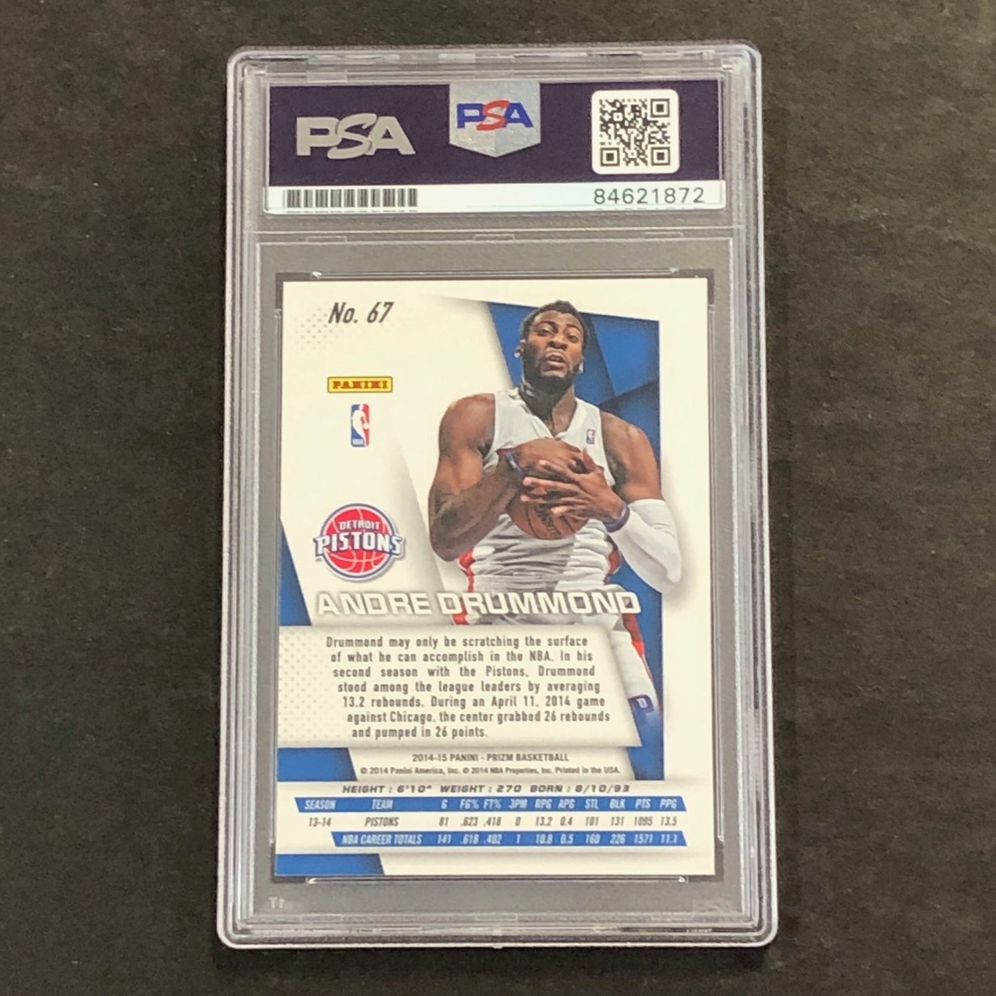 2014-15 Panini Prizm #67 Andre Drummond Signed Card AUTO PSA Slabbed Pistons