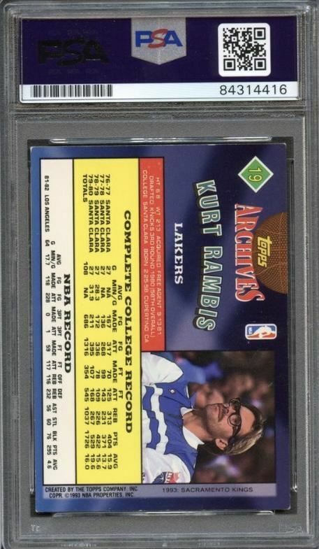 1992-93 Topps Archives #19 Kurt Rambis Signed Card Auto Grade 10 PSA Slabbed