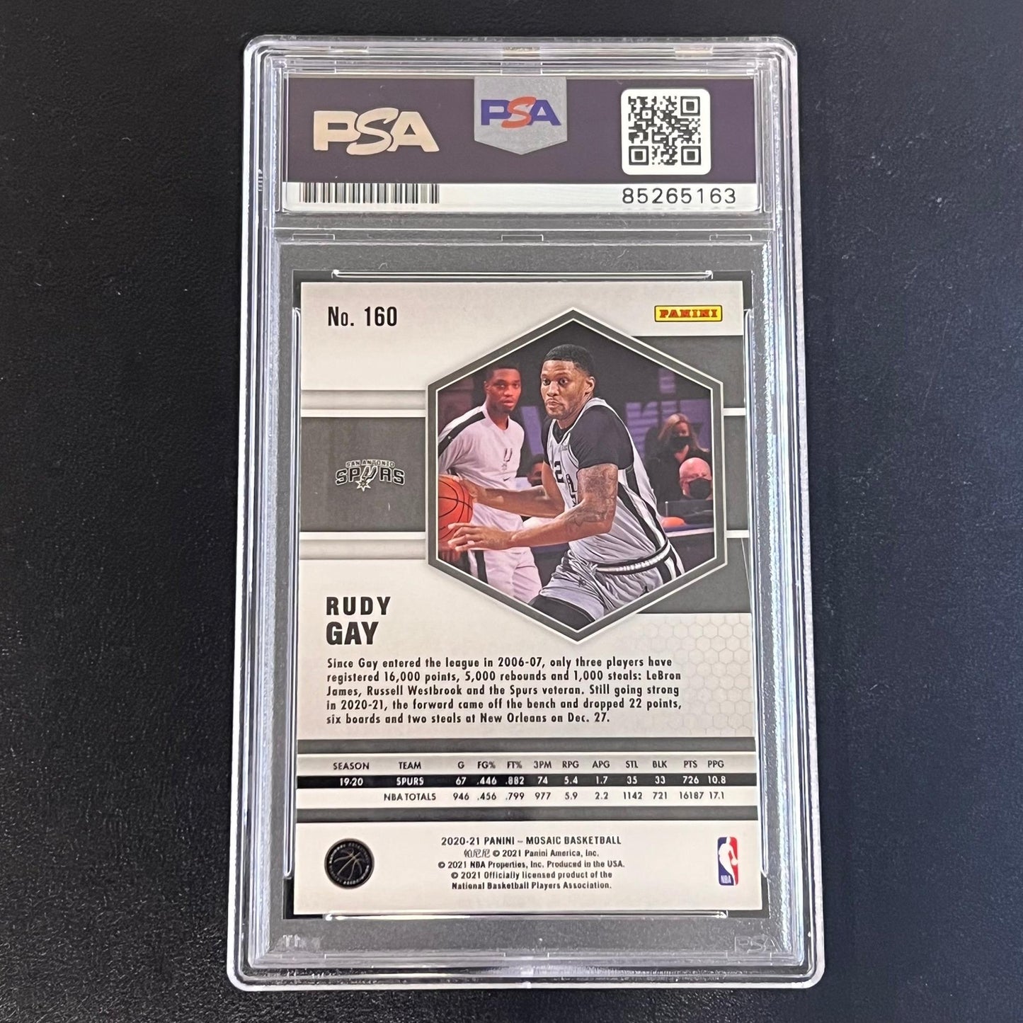 2020-21 Panini Mosaic #160 Rudy Gay Signed AUTO PSA Slabbed Spurs