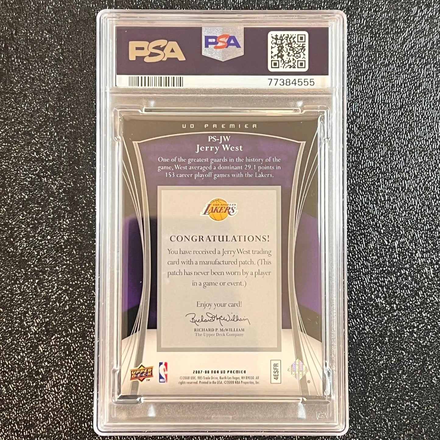 2007 Upper Deck Premier Stitchings Patches #PS-JW JERRY WEST Signed Card Authent