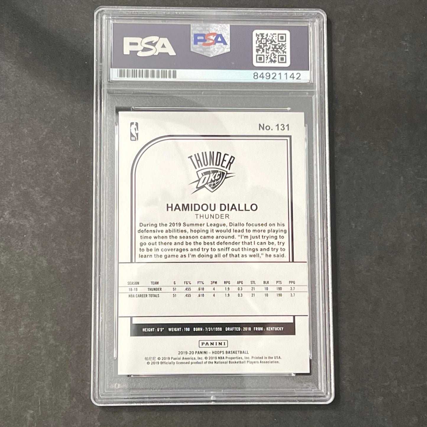 2019-2020 Panini NBA Hoops #131 Hamidou Diallo Signed Card AUTO PSA Slabbed RC T