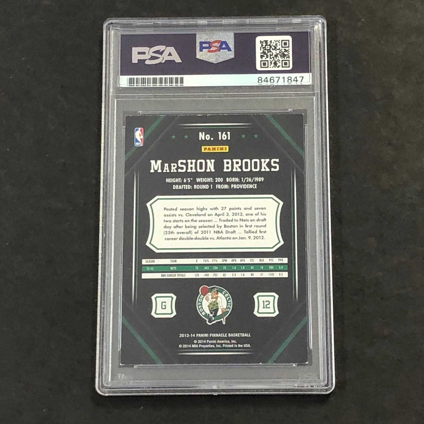 2013-14 Panini Pinnacle #161 Marshon Brooks Signed Card AUTO 10 PSA Slabbed Nets